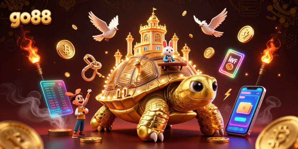 Experience excitement at go 88 with a dazzling casino scene featuring a dealer and treasures.