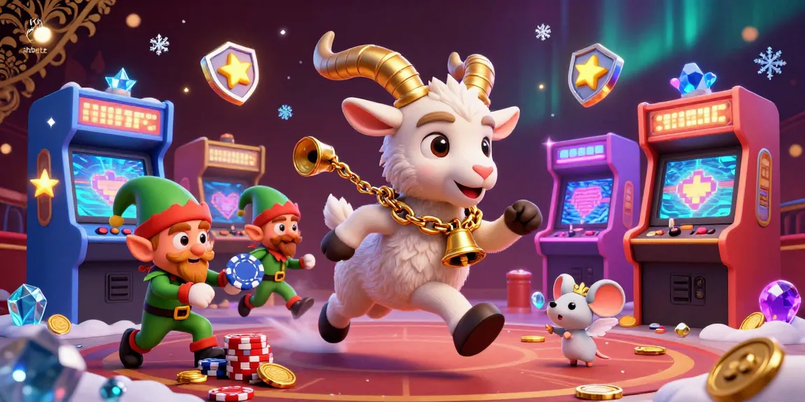 Experience thrilling casino action with shbetz featuring a festive Krampus goat and playful gremlins in a colorful arcade.