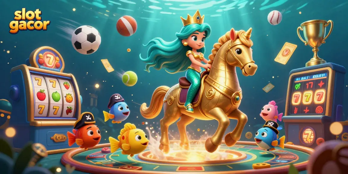 Experience thrilling slot gacor action in a vibrant underwater casino scene with dynamic characters and elements.