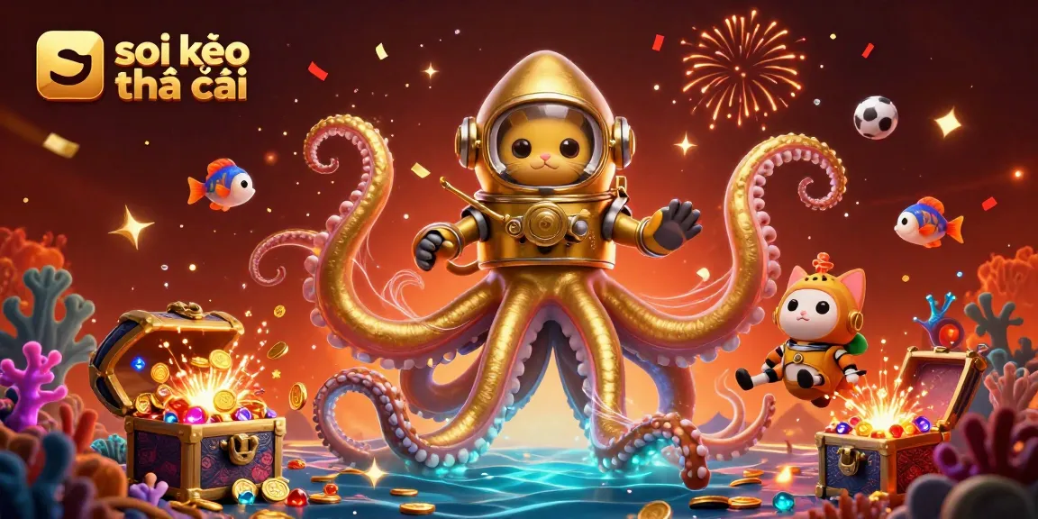 Engage with soi kèo nhà cái, experiencing thrilling moments with kraken and diving cat in vibrant underwater.